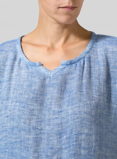 BLUE WHITE LINEN SWEETHEART NECKLINE DOUBLECLOTH TUNICS