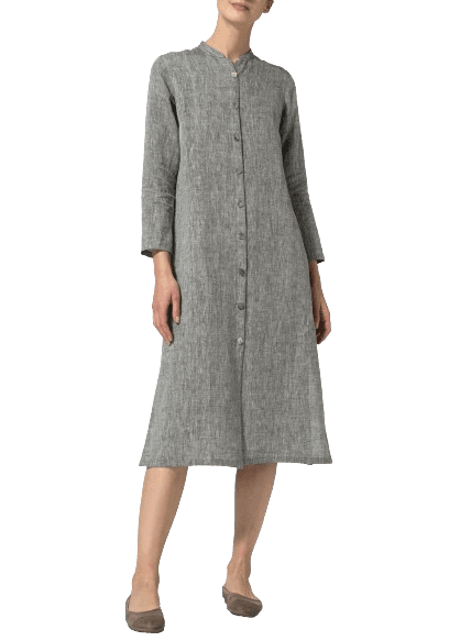 TWO TONE BLACK LINEN LONG SLIM SHIRT DRESS