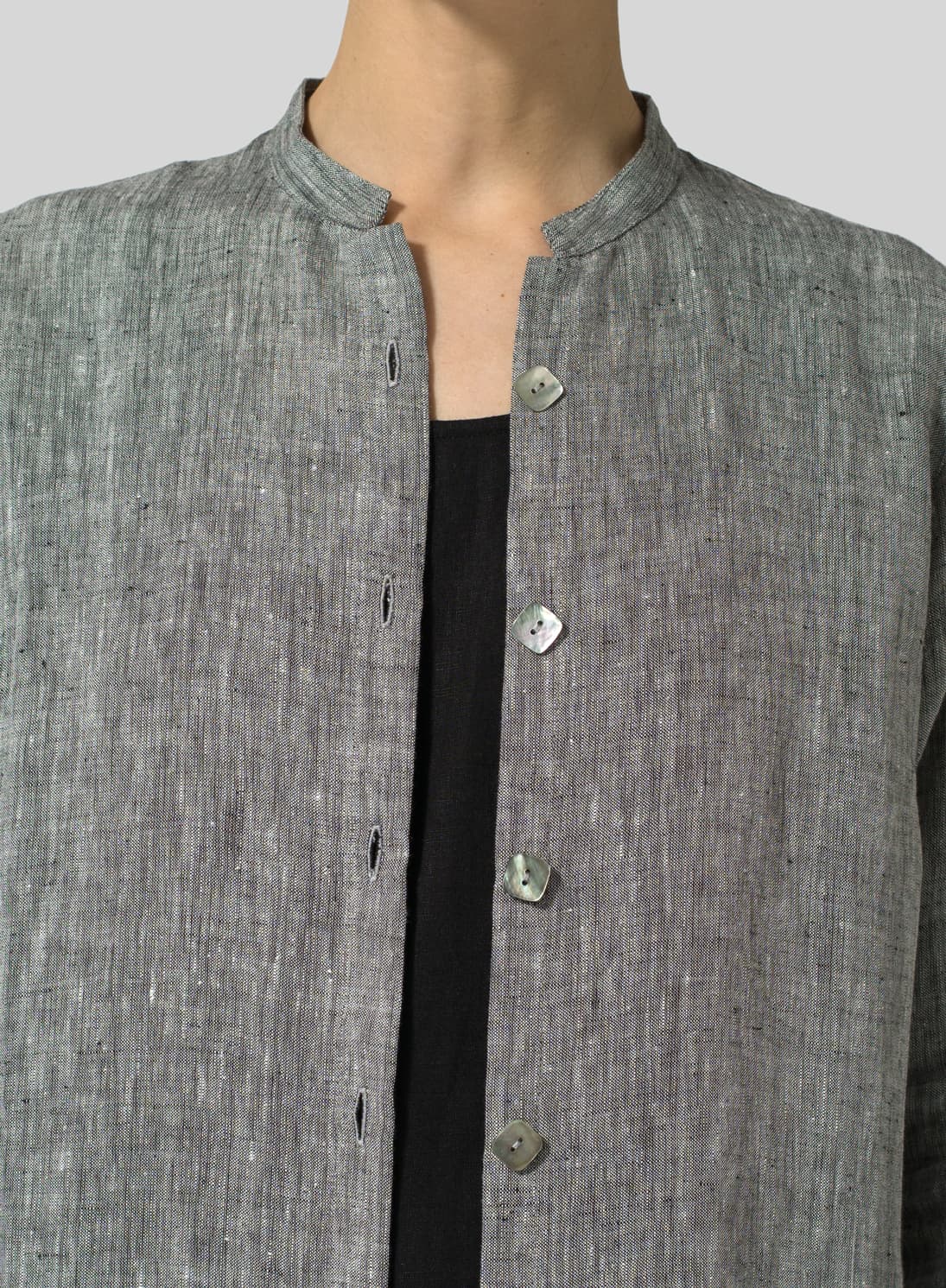 TWO TONE BLACK LINEN LONG SLIM SHIRT DRESS