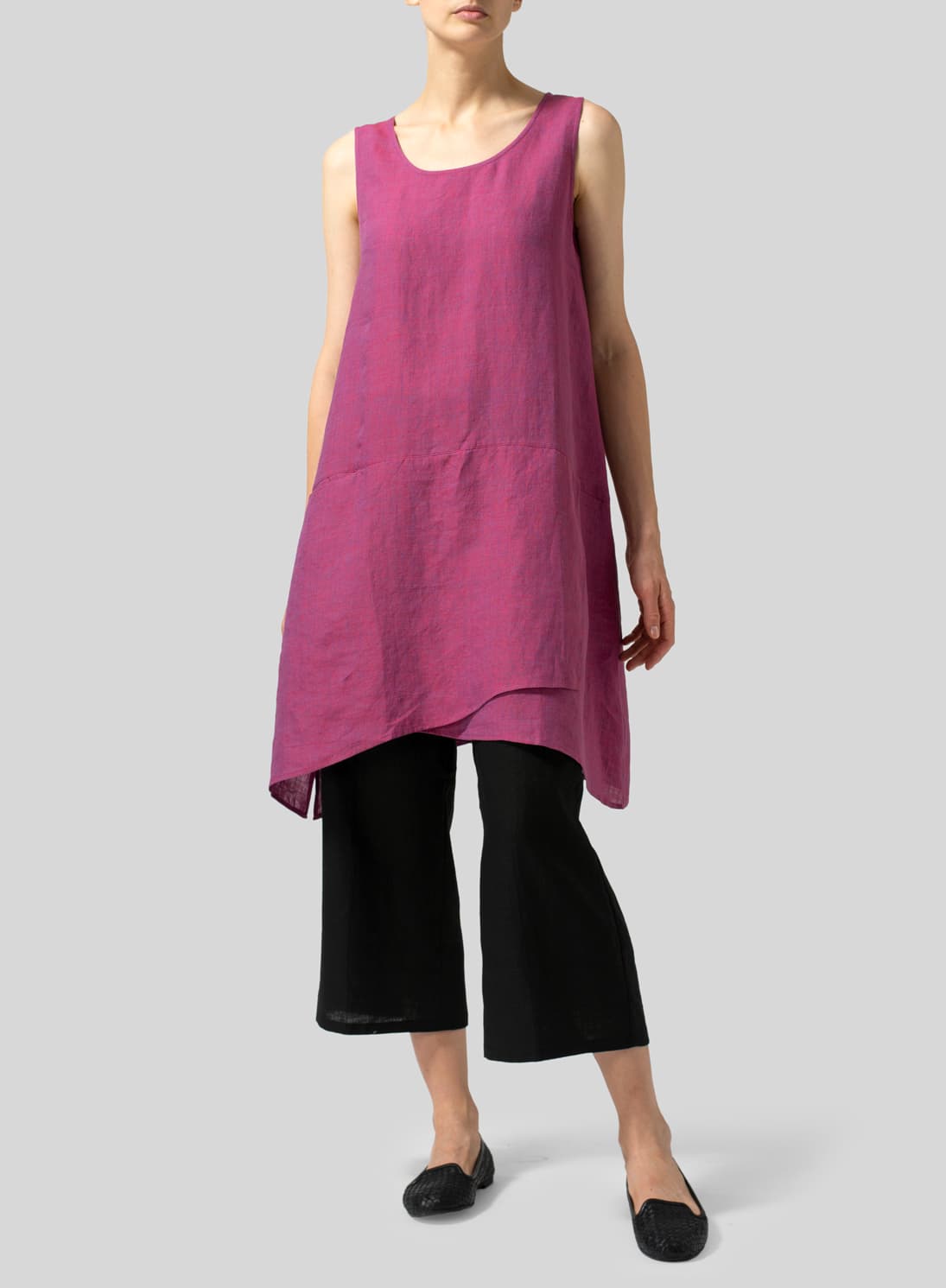 RED VIOLET LINEN MIDI DRESS