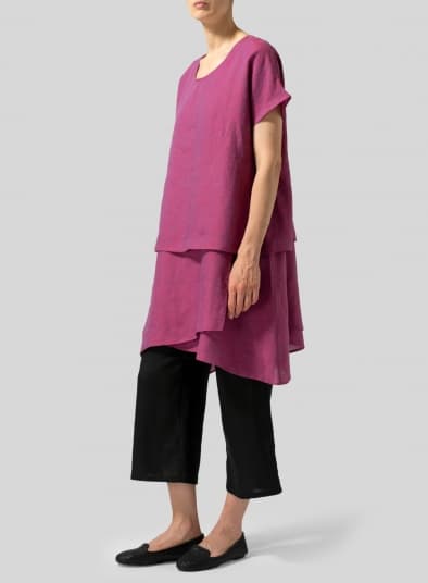 RED VIOLET LINEN MIDI DRESS