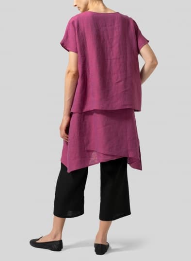 RED VIOLET LINEN MIDI DRESS