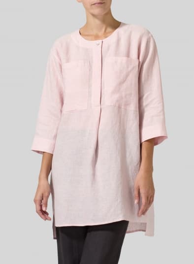 BABY PINK LINEN CHEST POCKET TUNIC