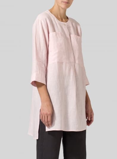 BABY PINK LINEN CHEST POCKET TUNIC