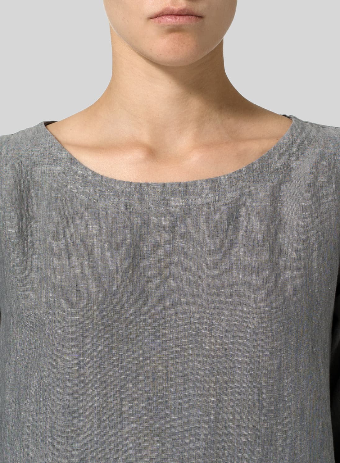 SOFT GRAY LINEN HANDMADE KNOT LONG TUNIC