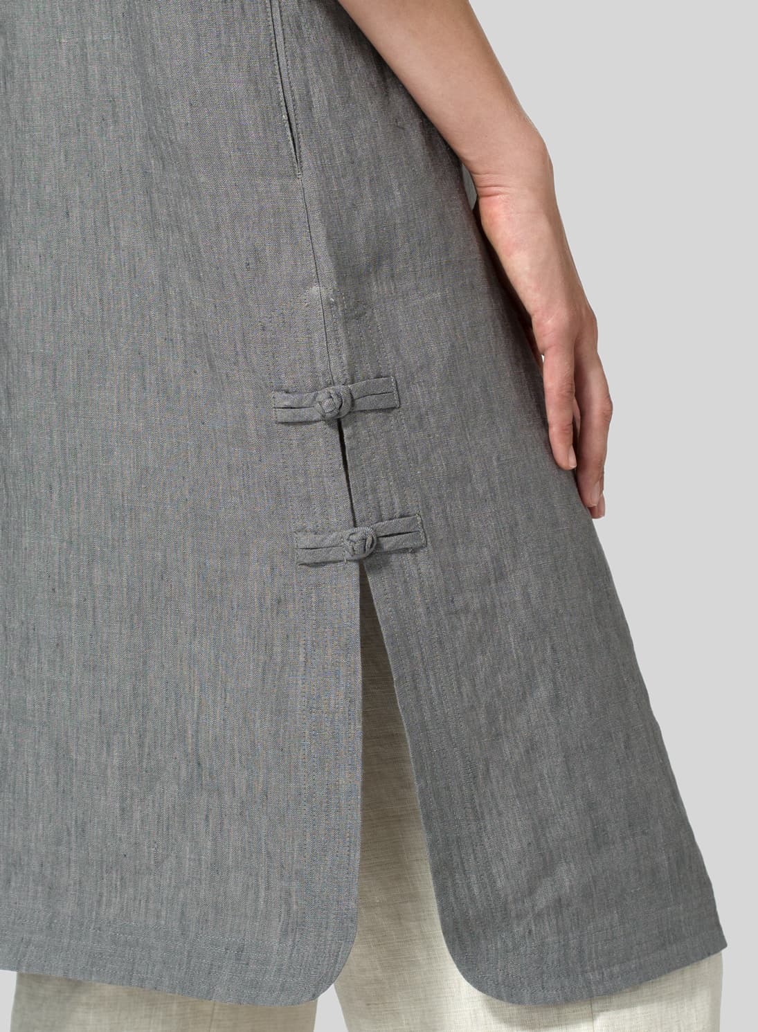 SOFT GRAY LINEN HANDMADE KNOT LONG TUNIC