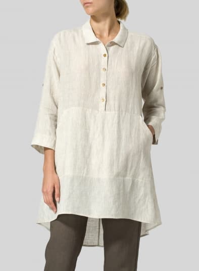 OAT LINEN CLASSIC COLLAR A SHAPE TUNIC
