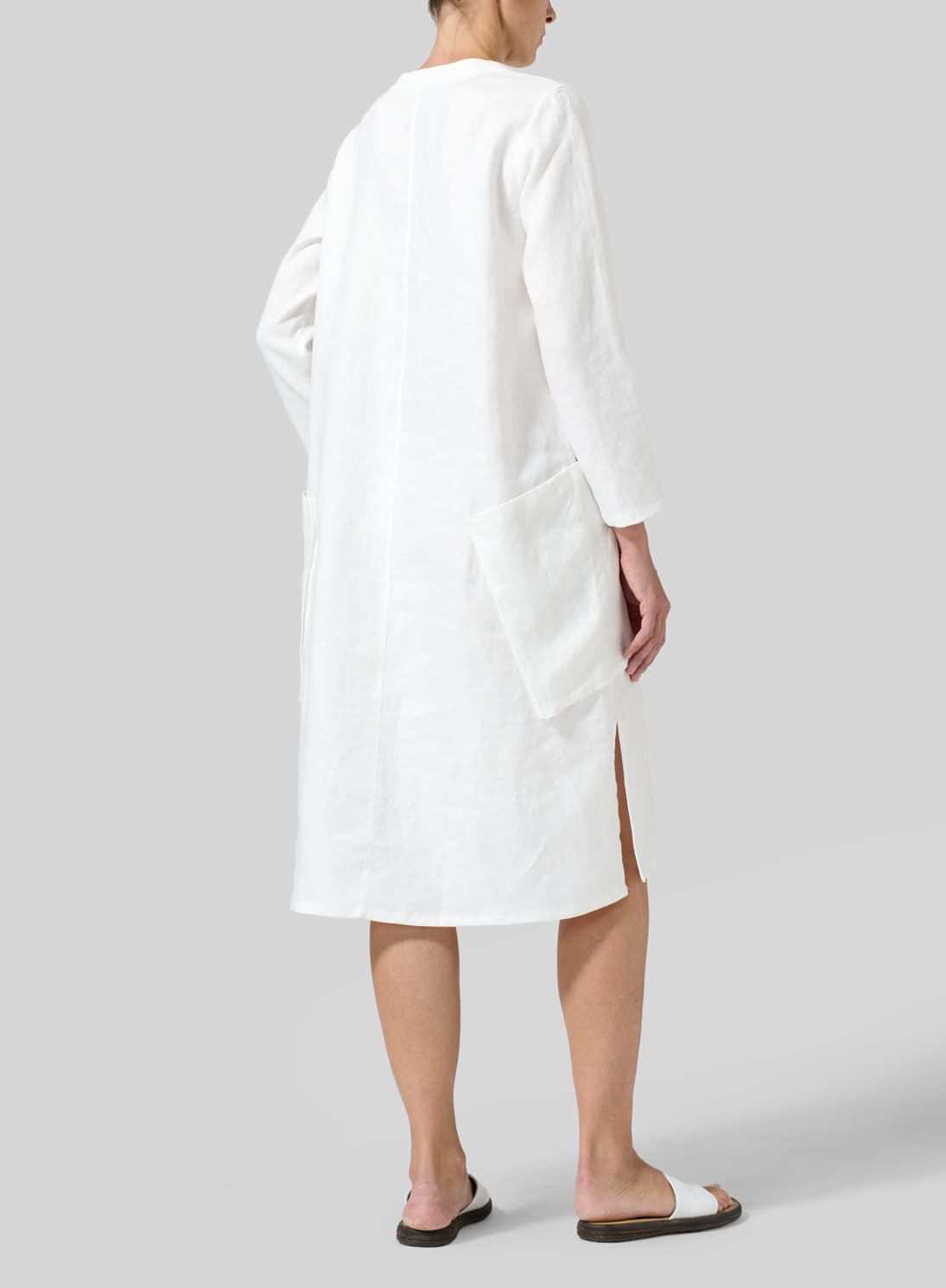 WHITE LINEN LONG SLEEVE MONK DRESS