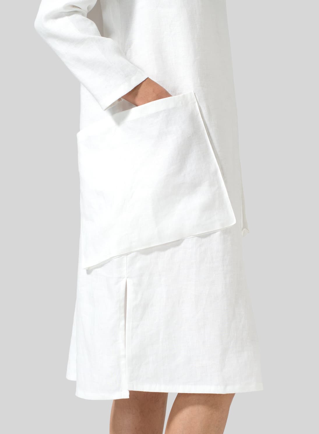 WHITE LINEN LONG SLEEVE MONK DRESS