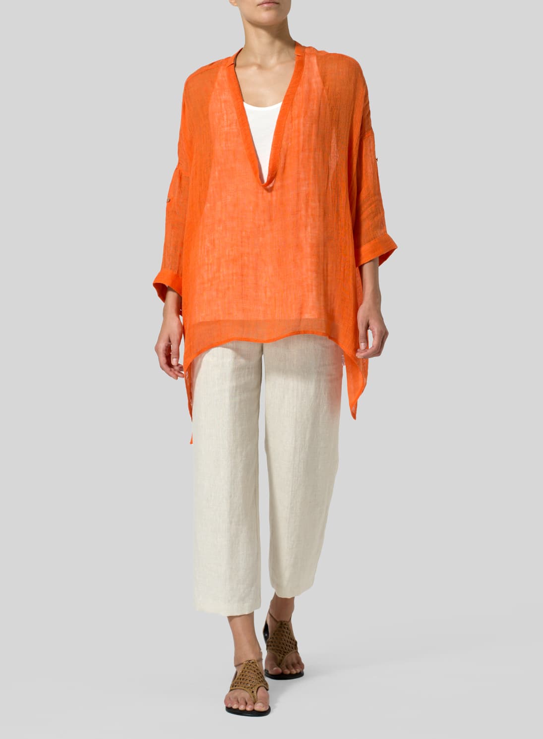 ORANGE LINEN LOOSE DEEP V NECK OVERTOP