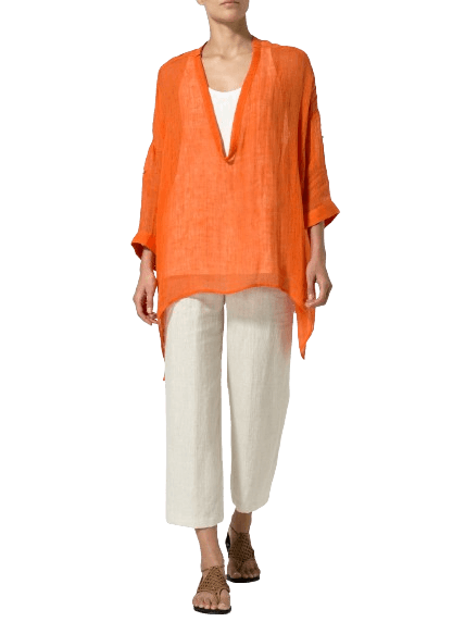 ORANGE LINEN LOOSE DEEP V NECK OVERTOP