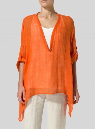 ORANGE LINEN LOOSE DEEP V NECK OVERTOP