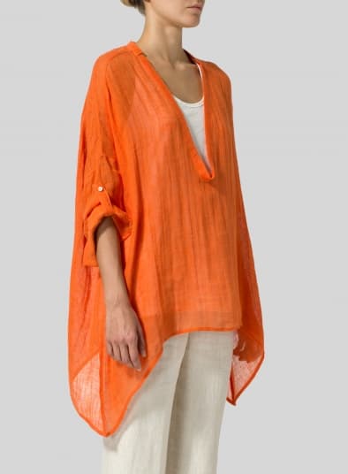 ORANGE LINEN LOOSE DEEP V NECK OVERTOP