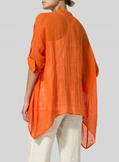 ORANGE LINEN LOOSE DEEP V NECK OVERTOP