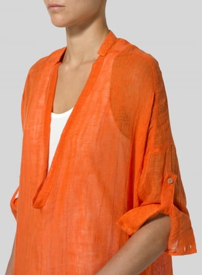 ORANGE LINEN LOOSE DEEP V NECK OVERTOP