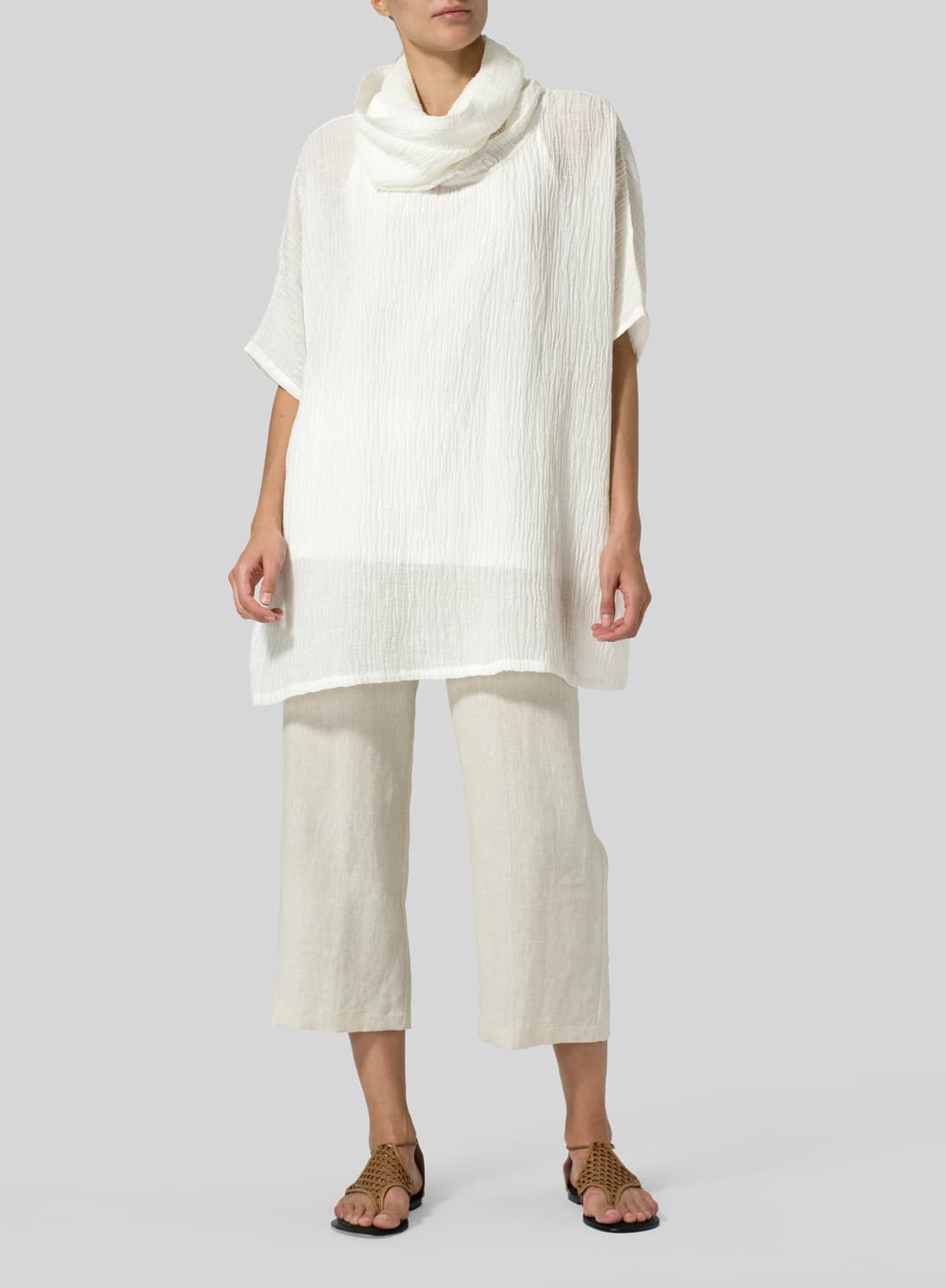 WHITE LINEN COWL NECK GAUZE TUNIC
