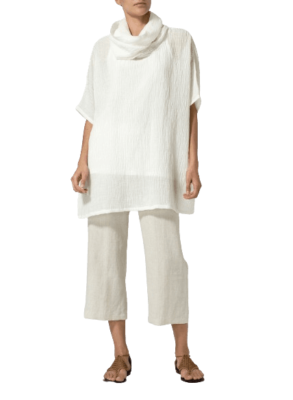 WHITE LINEN COWL NECK GAUZE TUNIC