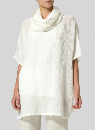 WHITE LINEN COWL NECK GAUZE TUNIC