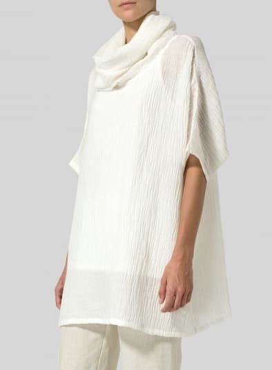 WHITE LINEN COWL NECK GAUZE TUNIC