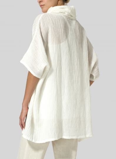 WHITE LINEN COWL NECK GAUZE TUNIC