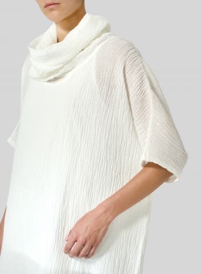 WHITE LINEN COWL NECK GAUZE TUNIC
