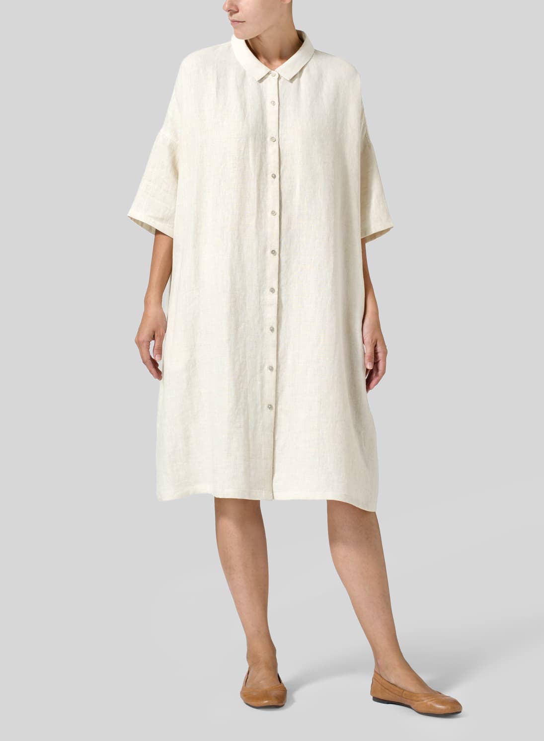 LIGHT OAT LINEN CLASSIC COLLAR OVERSIZED TUNIC