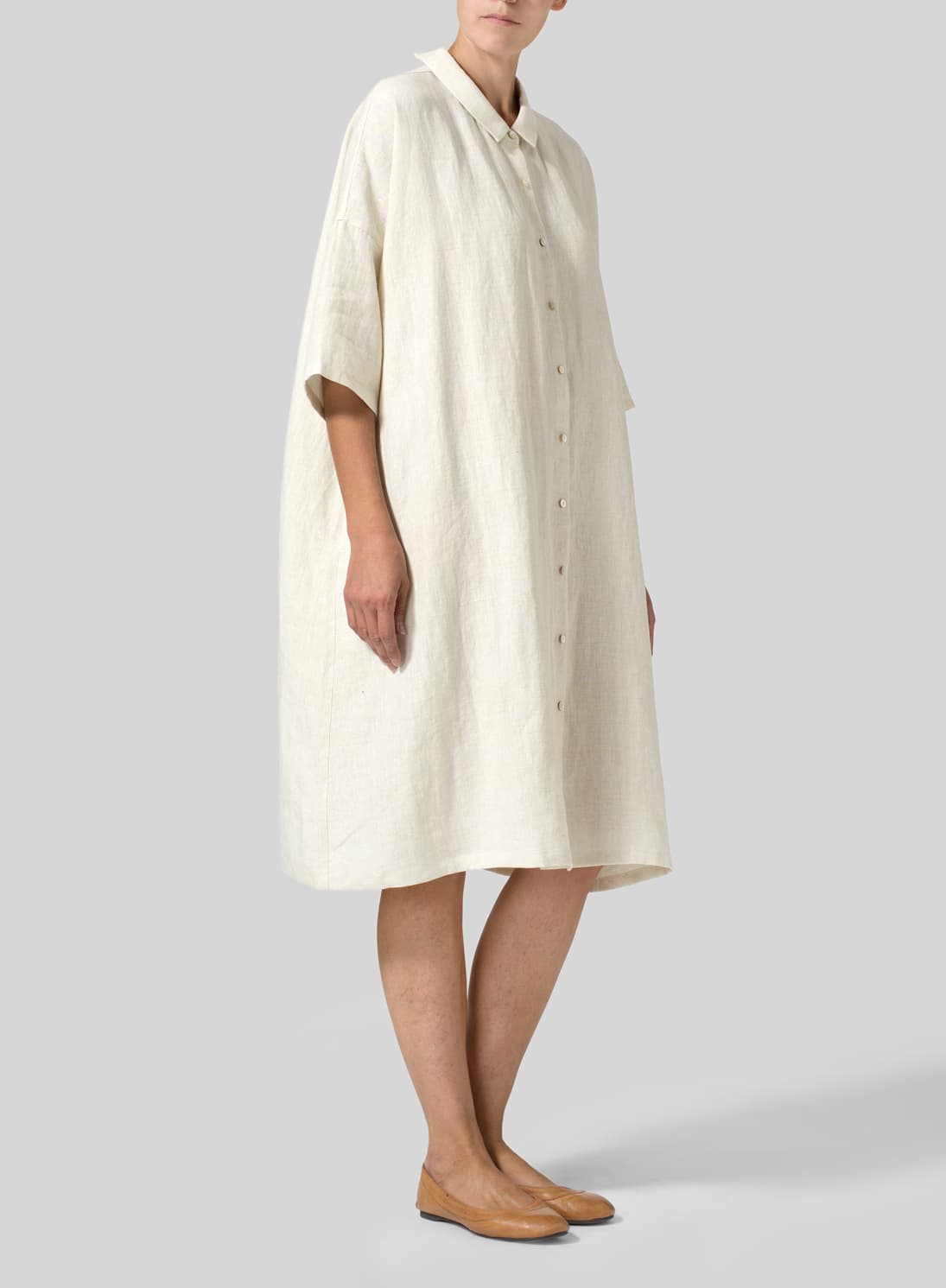 LIGHT OAT LINEN CLASSIC COLLAR OVERSIZED TUNIC