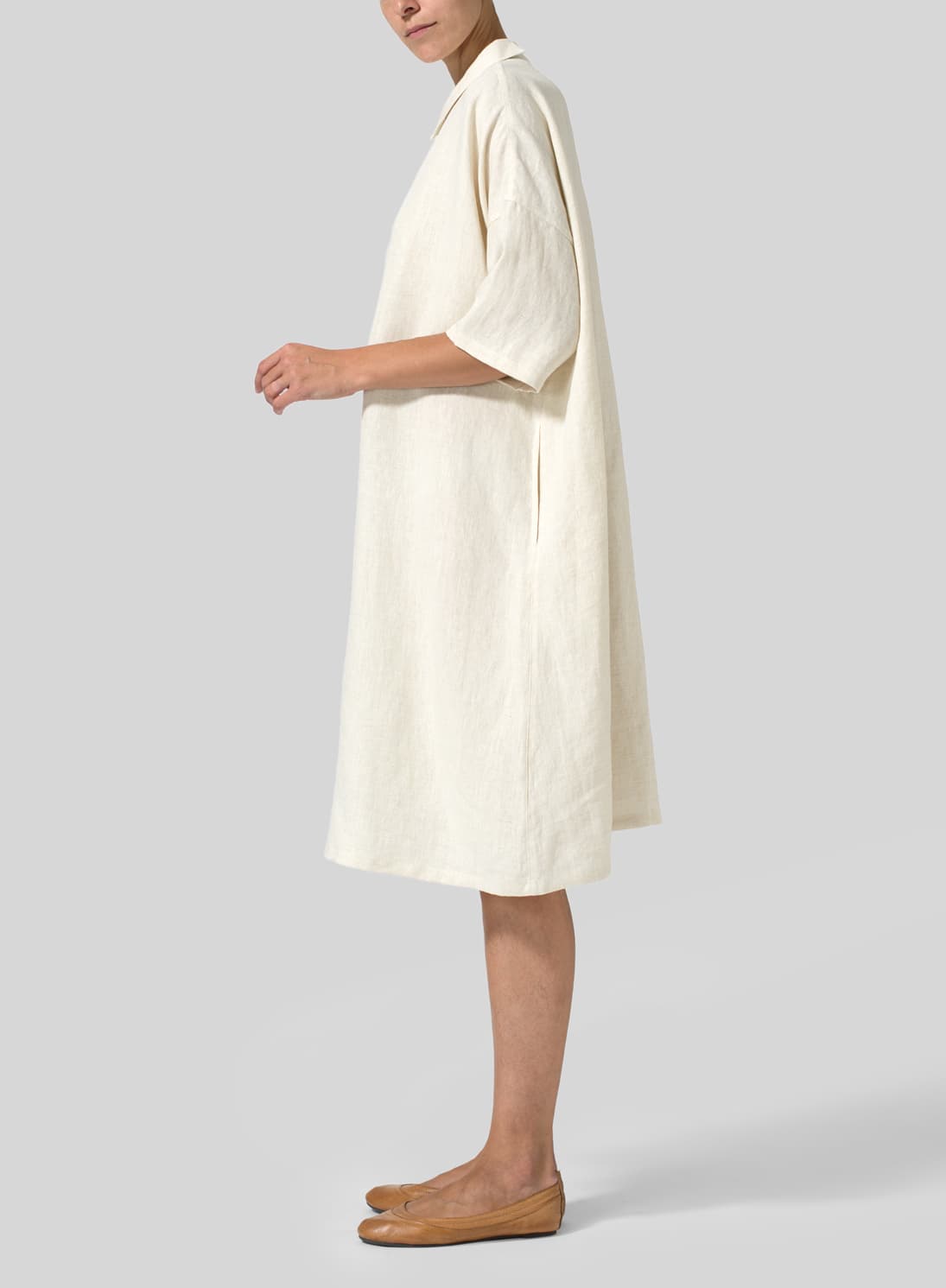 LIGHT OAT LINEN CLASSIC COLLAR OVERSIZED TUNIC