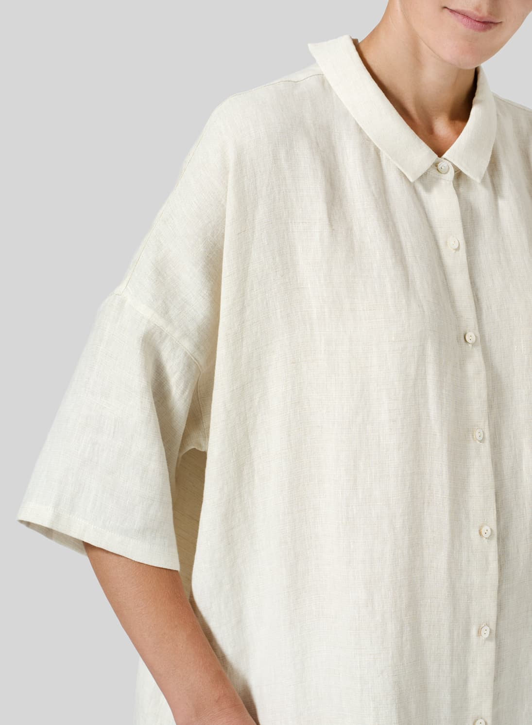 LIGHT OAT LINEN CLASSIC COLLAR OVERSIZED TUNIC