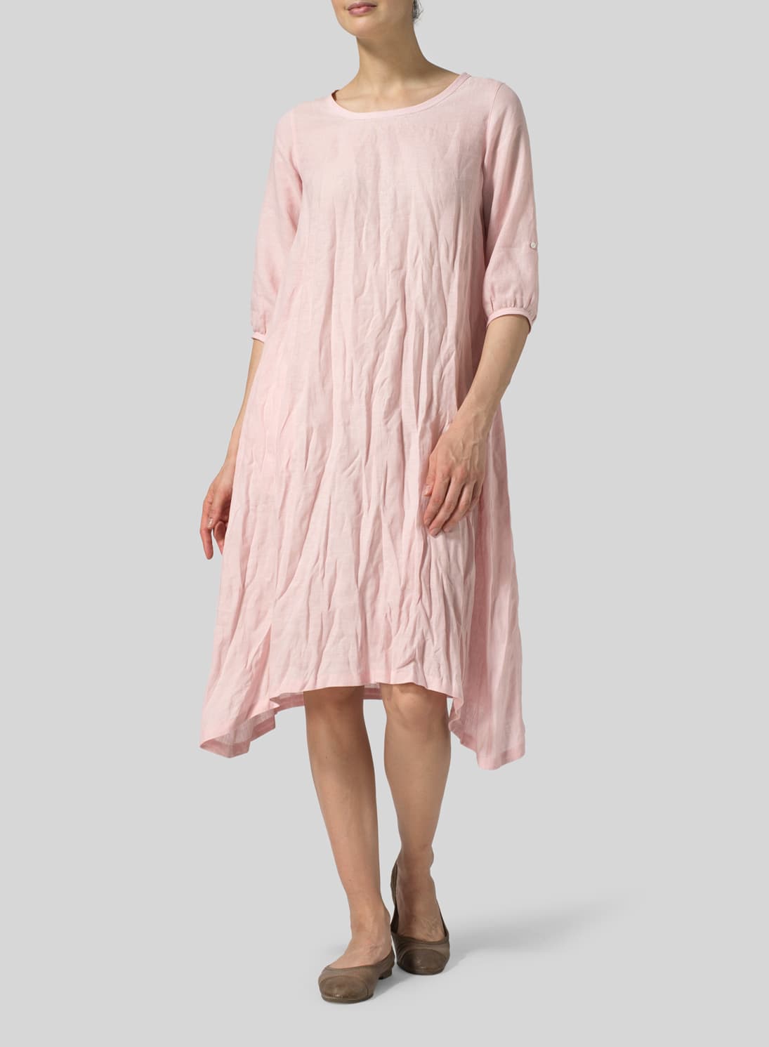 BABY PINK LINEN FLARE MIDI DRESS