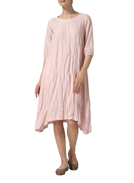 BABY PINK LINEN FLARE MIDI DRESS
