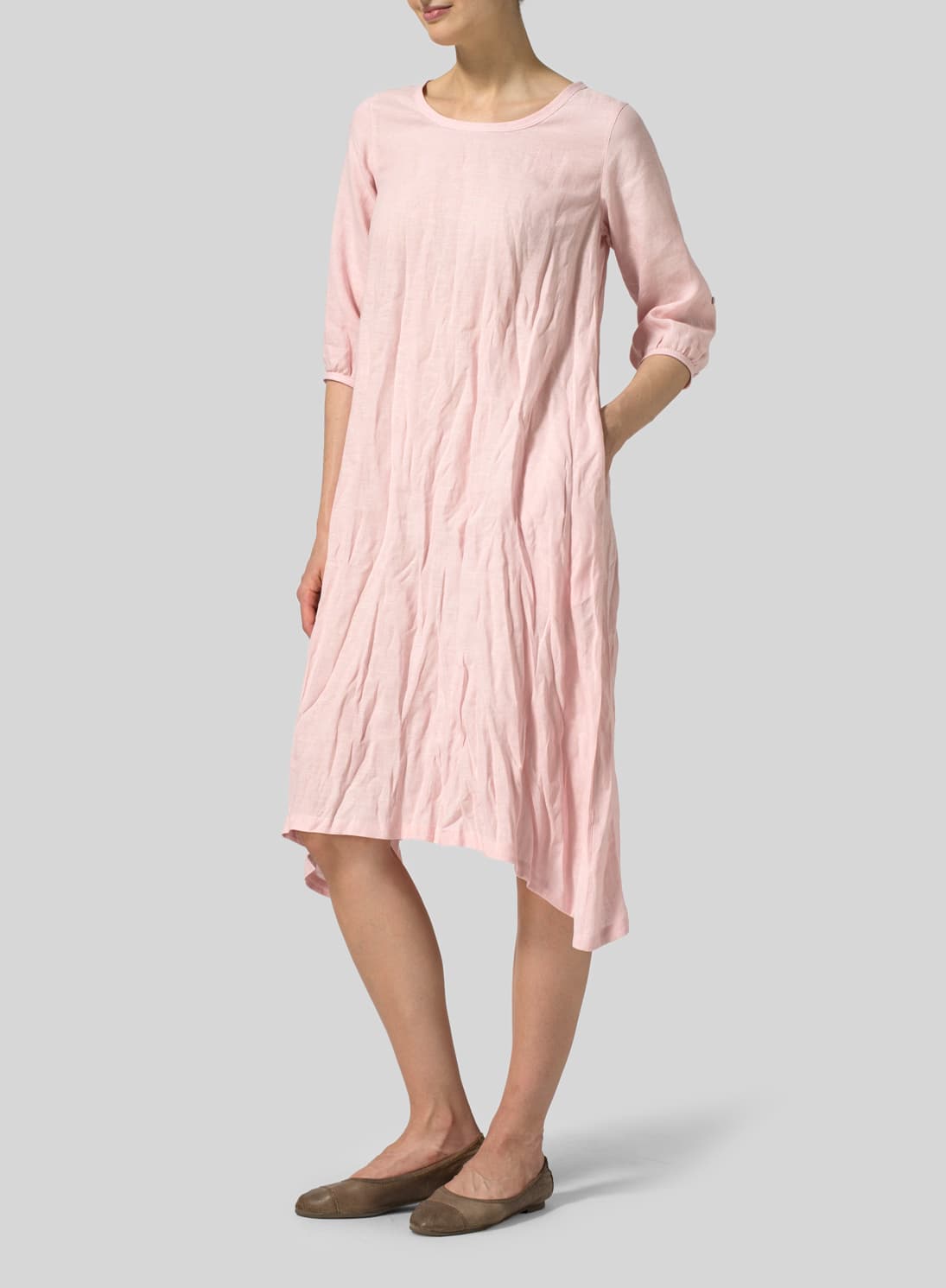 BABY PINK LINEN FLARE MIDI DRESS
