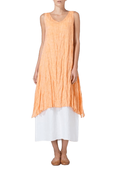 TWO TONE ORANGE LINEN SLEEVELESS CRUMPLE EFFECT LONG BLOUSE