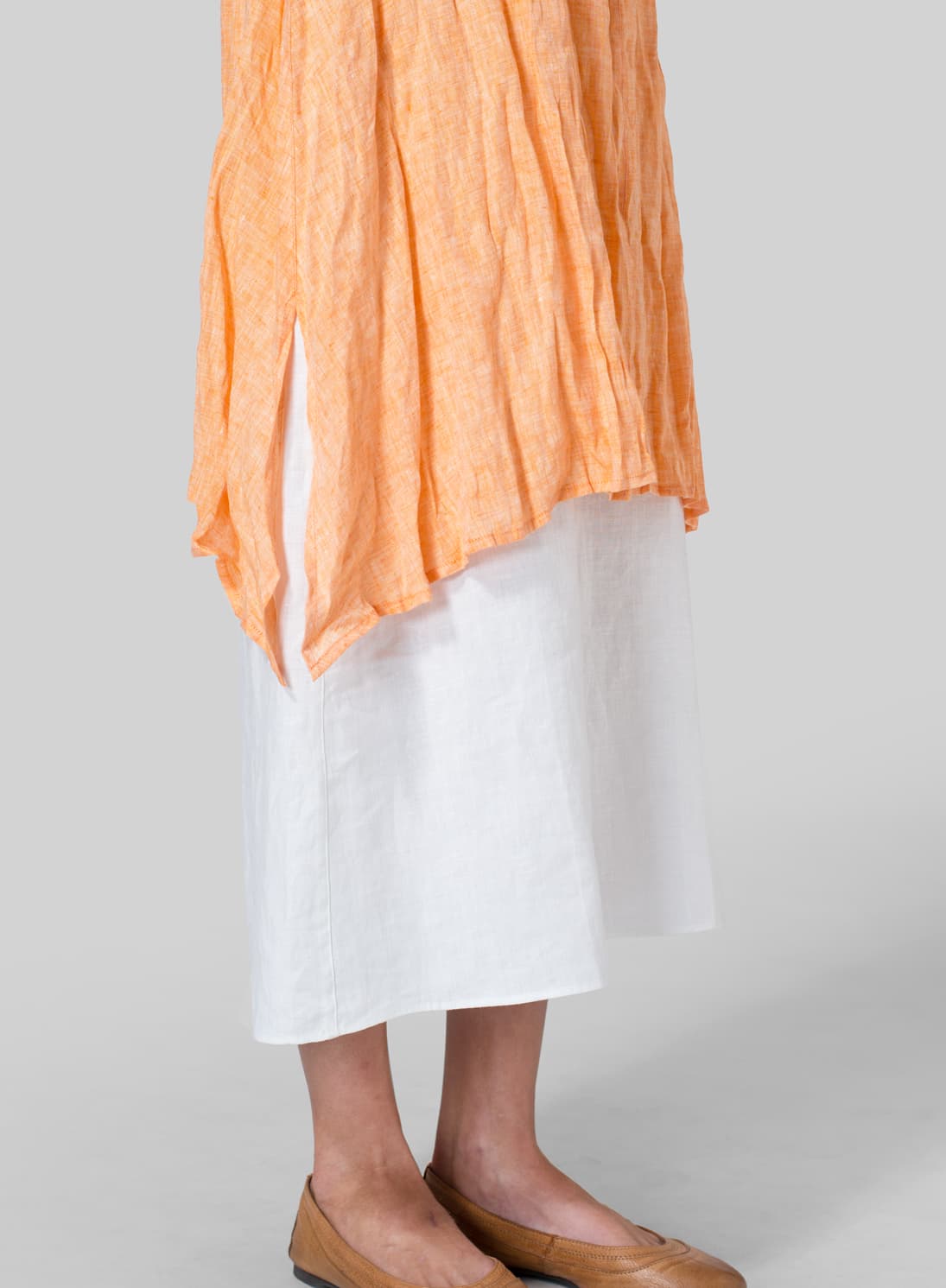TWO TONE ORANGE LINEN SLEEVELESS CRUMPLE EFFECT LONG BLOUSE