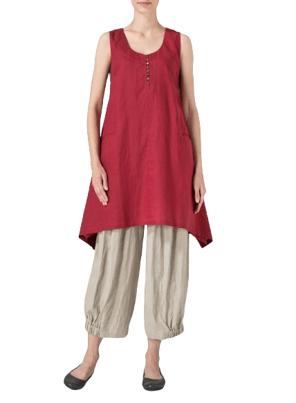 BURGUNDY LINEN SLEEVELESS ASYMMETRIC HEM TUNIC