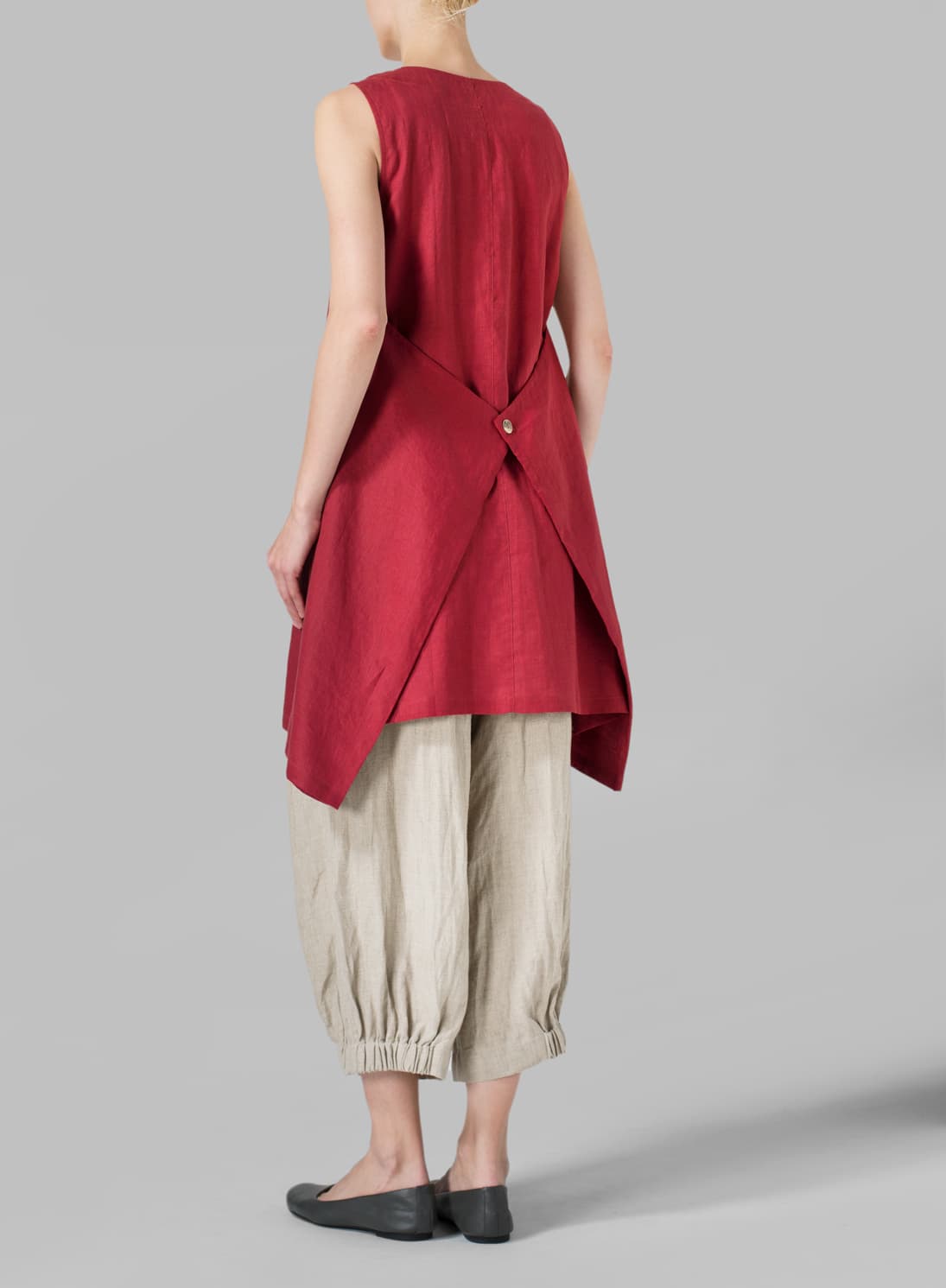 BURGUNDY LINEN SLEEVELESS ASYMMETRIC HEM TUNIC