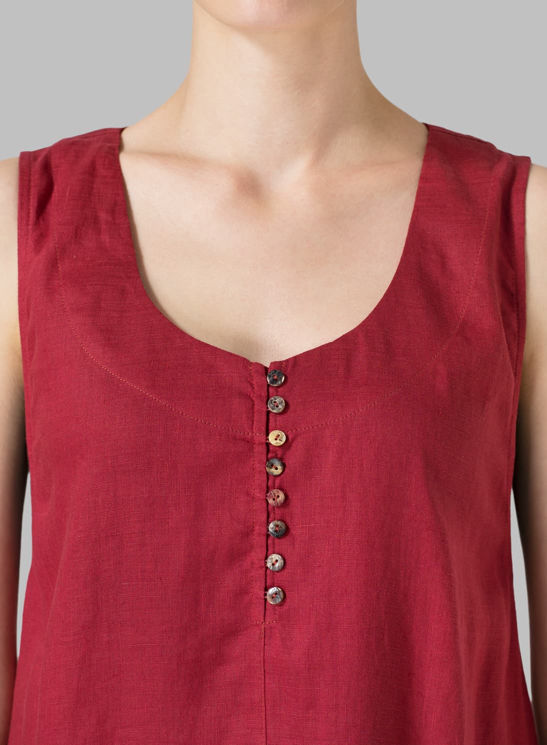 BURGUNDY LINEN SLEEVELESS ASYMMETRIC HEM TUNIC
