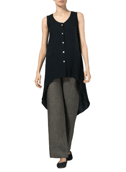 BLACK LINEN ASYMMETRICAL HEM TAIL TOP