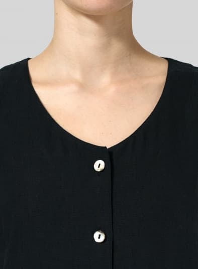 BLACK LINEN ASYMMETRICAL HEM TAIL TOP