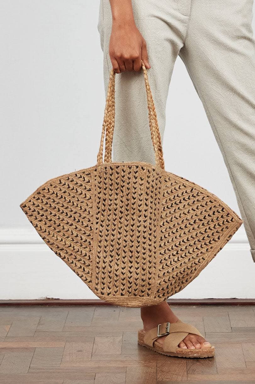 BLACK AND NATURAL WOVEN  JUTE  TOTE BAG