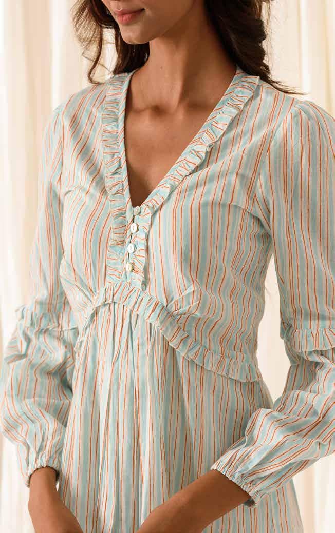 STRIPE CASUAL DRESS WITH RUFFLE DETAILING