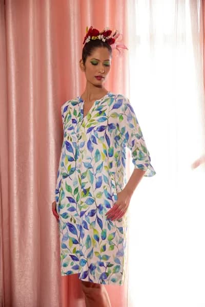 Sea Crest Print Tunic Classic Dress Linen Green