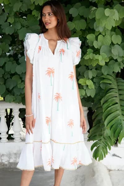 Summer dress, floaty white cotton summer midi dress