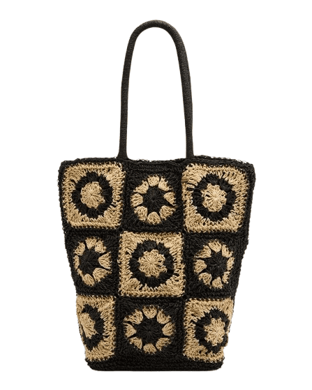 Black & Natural Crochet Tote