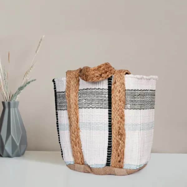Striped Multicolor Jute Tote Bag