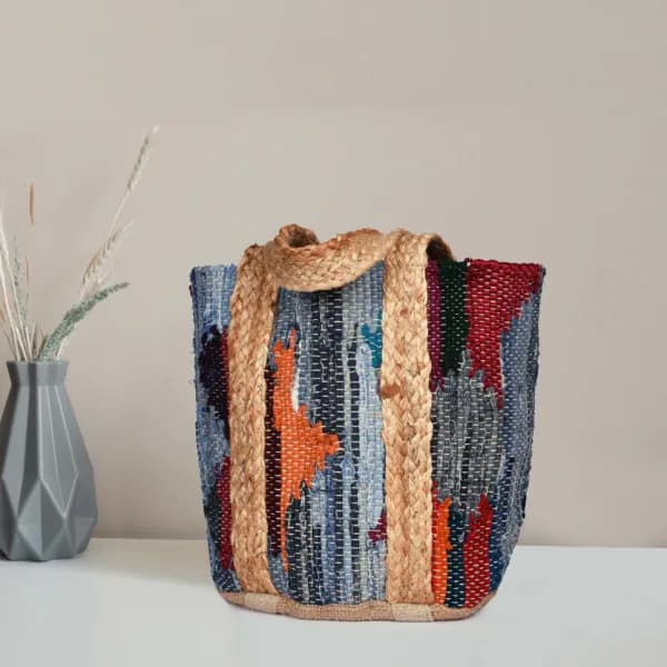 Geometric Multicolor Jute Tote Bag