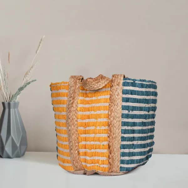 Striped Multicolor Jute Tote Bag