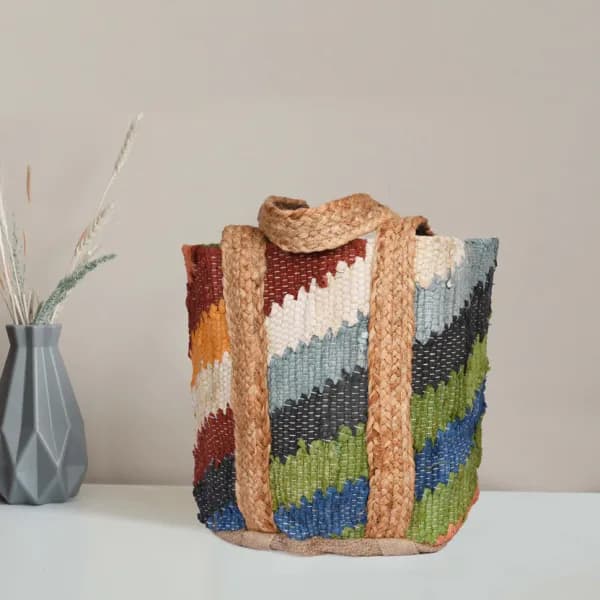 Handwoven Multicolor Jute Tote Bag