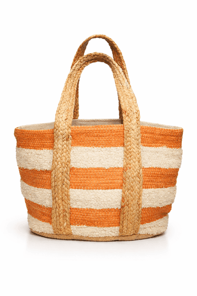 Orange Wide Stripe Cotton Beach Bag
