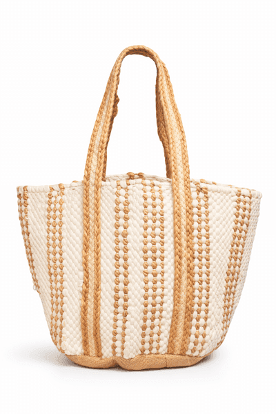 Beige Natural Cotton Beach Bag